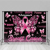 Aperturee - Aperturee Breast Cancer Awareness Backdrop with Pink Ribbon Butterfly Hope Faith Courage Support for Fundraiser Event